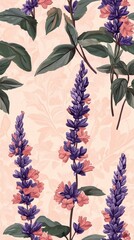 Poster - Salvia pattern on soft rose pastel background, viewed from above, creating a serene and elegant look.