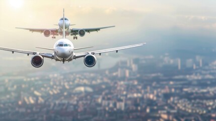 Aerial view of two airplanes, one large and one small, flying in formation with a cityscape below, symbolizing a successful airline acquisition and strategic partnership.