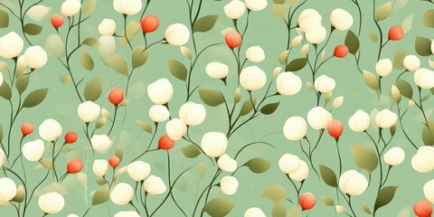 Poster - Soft mint pastel background with milkweed pattern, viewed from the top down.