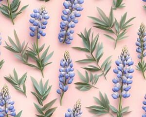 Sticker - Lupine pattern on light pale pink pastel background, top down view.