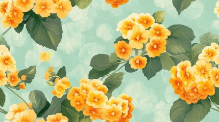 Poster - Lantana pattern on soft seafoam pastel background, top view down.