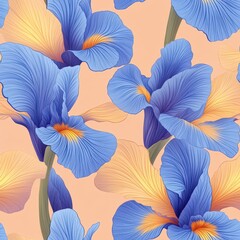 Poster - Iris pattern on light peach pastel background, top down view