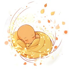 Canvas Print - Sleeping Baby Wrapped in Yellow Blanket with a Golden Glow.