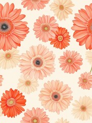 Poster - Gerbera pattern on light cream pastel background, viewed from above, creating a serene and elegant display.