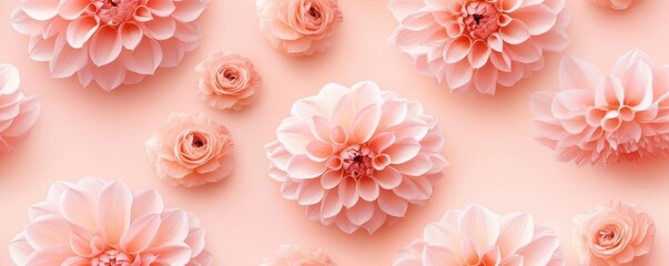 Poster - Dahlia pattern on light peach pastel background, viewed from above.