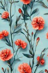 Sticker - Dianthus pattern on soft mint pastel background, viewed from the top for a fresh perspective.