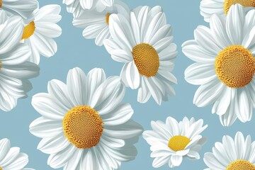 Poster - Daisy pattern on pale blue pastel background, top down view
