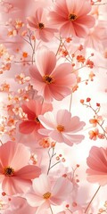 Poster - Cosmos flower pattern on light rose pastel background, top down view