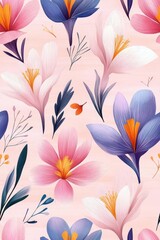 Poster - Crocus pattern on pale rose pastel background, top down view