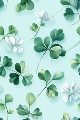 Poster - Clover flower pattern on light baby blue pastel background, viewed from above, creating a soothing and elegant design.