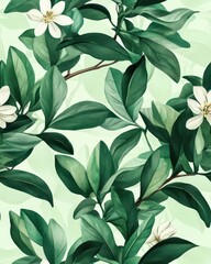 Poster - Bouvardia pattern on light mint green pastel background, viewed from above with a soft, pastel color palette.