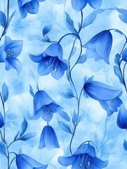 Poster - Bluebell pattern on light sky blue pastel background, viewed from above for a unique perspective.