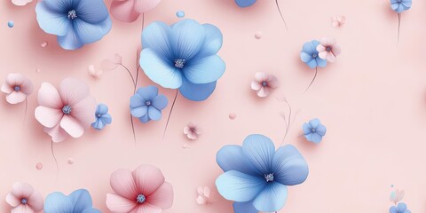 Poster - Balloon flower pattern on light blush pastel background, top down view