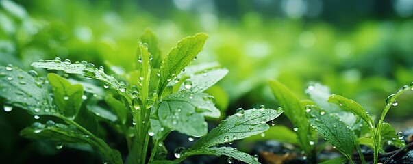 Canvas Print - Dew Drops on Fresh Green Leaves