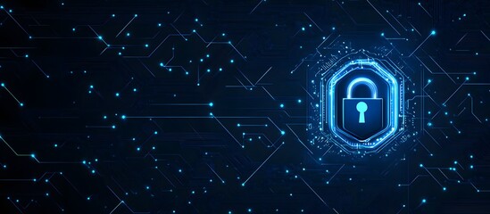 Poster - Abstract blue digital security lock icon
