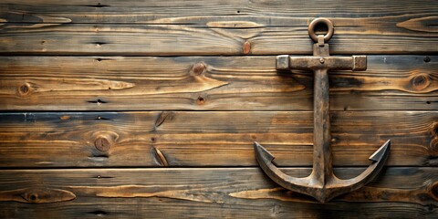 Old anchor with a cross symbol on a weathered wooden background, nautical, vintage, symbol, Christianity, faith, belief