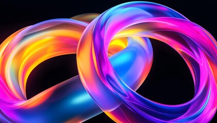 Forming two intertwined rings on a black background with neon color