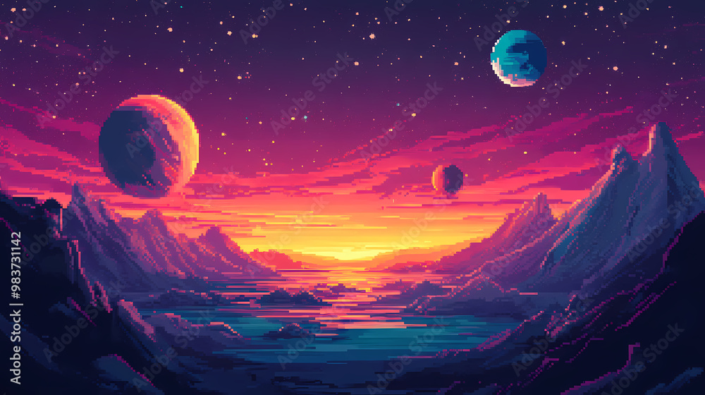 Pixel art space background - generative ai. Pixel Art. Illustration ...