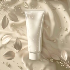 Wall Mural - White Cosmetic Tube on Creamy Fabric Background