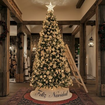 Feliz Navidad calligraphic lettering Christmas tree Winter Design for greeting card posters,, stickers  banner 
