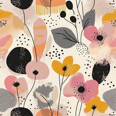 Poster - Abstract floral pattern with simplified flowers in vibrant colors for textile design