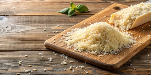 Wooden board with freshly grated Parmesan cheese, Parmesan, cheese, grated, wooden, board, food, gourmet, organic, dairy