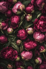 Poster - Lush arrangement of peonies in various bloom stages for floral decor