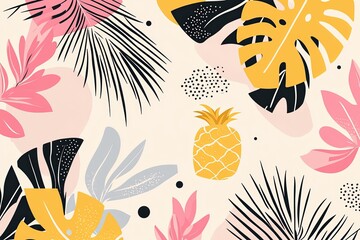 Poster - Minimalist tropical pattern with abstract botanical elements