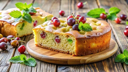 Gooseberry yeast cake with a sweet and tangy flavor, perfect for a summer dessert , Gooseberry, Yeast cake, Sweet, Tart, Delicious