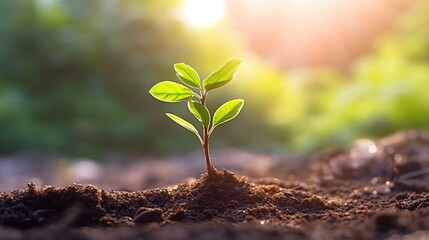 Canvas Print - New Life: A Tiny Sapling Emerges in the Morning Sun