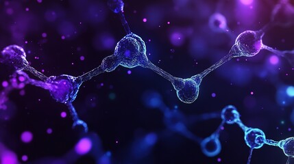 Poster - Dark abstract background image, life sciences and genomics using purple blue and black colors