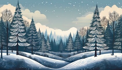 Serene winter forest landscape painting