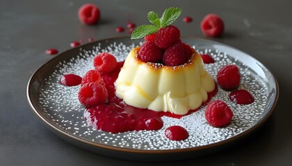 Wall Mural - Raspberry and Cream Delight on a Plate