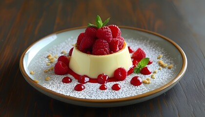 Wall Mural - Raspberry and Cream Delight on a Plate