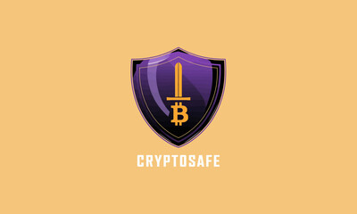 CryptoSafe logo with shield, sword, and Bitcoin symbol