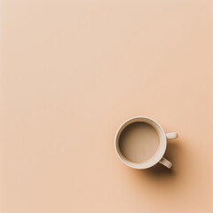 A White Mug of Coffee on a Light Peach Background