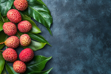 Wall Mural - Lychee with leaves tropical fruit