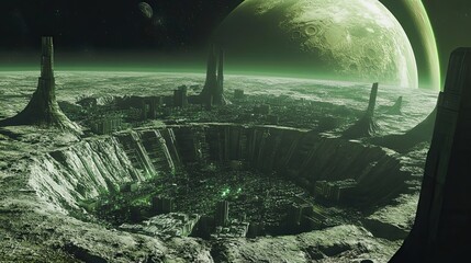 Wall Mural - Futuristic City Nestled in a Crater on an Alien Planet