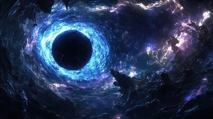 Sticker - A Glowing Blue Ring Around a Black Hole in Space