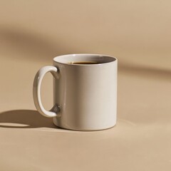 Poster - A White Mug Filled with Coffee on a Tan Surface