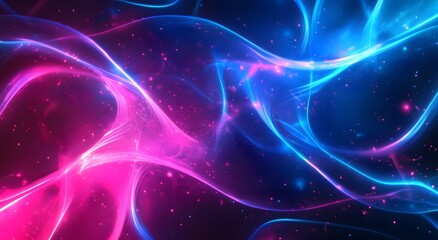 Abstract background with neon lines glowing in blue and pink colors