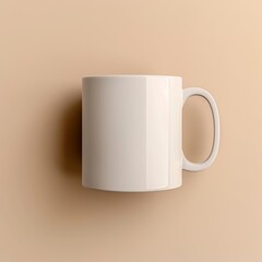 Wall Mural - White Ceramic Mug with Rounded Handle on Beige Background