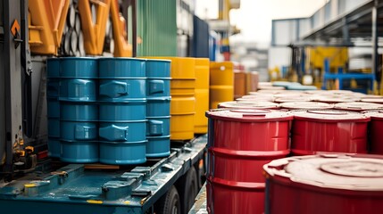 Wall Mural - Blue, Yellow, and Red Barrels on a Flatbed Truck