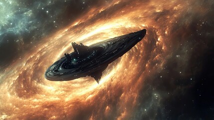 Sticker - a futuristic spaceship navigating a cosmic vortex