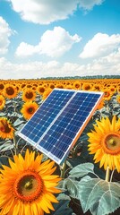 Canvas Print - Solar Panel in a Field of Sunflowers.