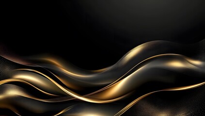 Black background with golden waves, elegant and sophisticated,