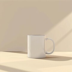 Poster - White Ceramic Mug with a Unique Handle in Soft Lighting