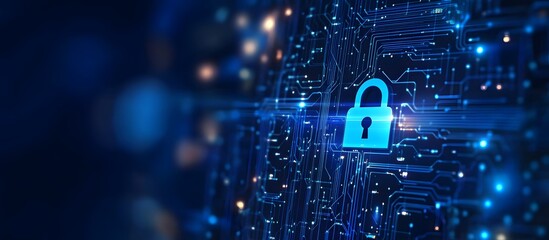 Poster - Blue digital security background with a lock