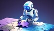 © Pastel - A robot is assembling a colorful puzzle, showcasing the blend of technology and problem-solving skills in a creative, futuristic environment.