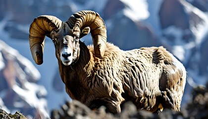 Wall Mural - Majestic Bighorn Sheep Amidst Stunning Rocky Mountain Landscape